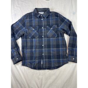 Woolrich Mens XL Blue Grey Plaid Flannel Button Down Jacket Heavyweight Pockets